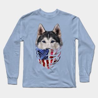 Patriot Siberian Husky In Usa America Bandana Dog Long Sleeve T-Shirt